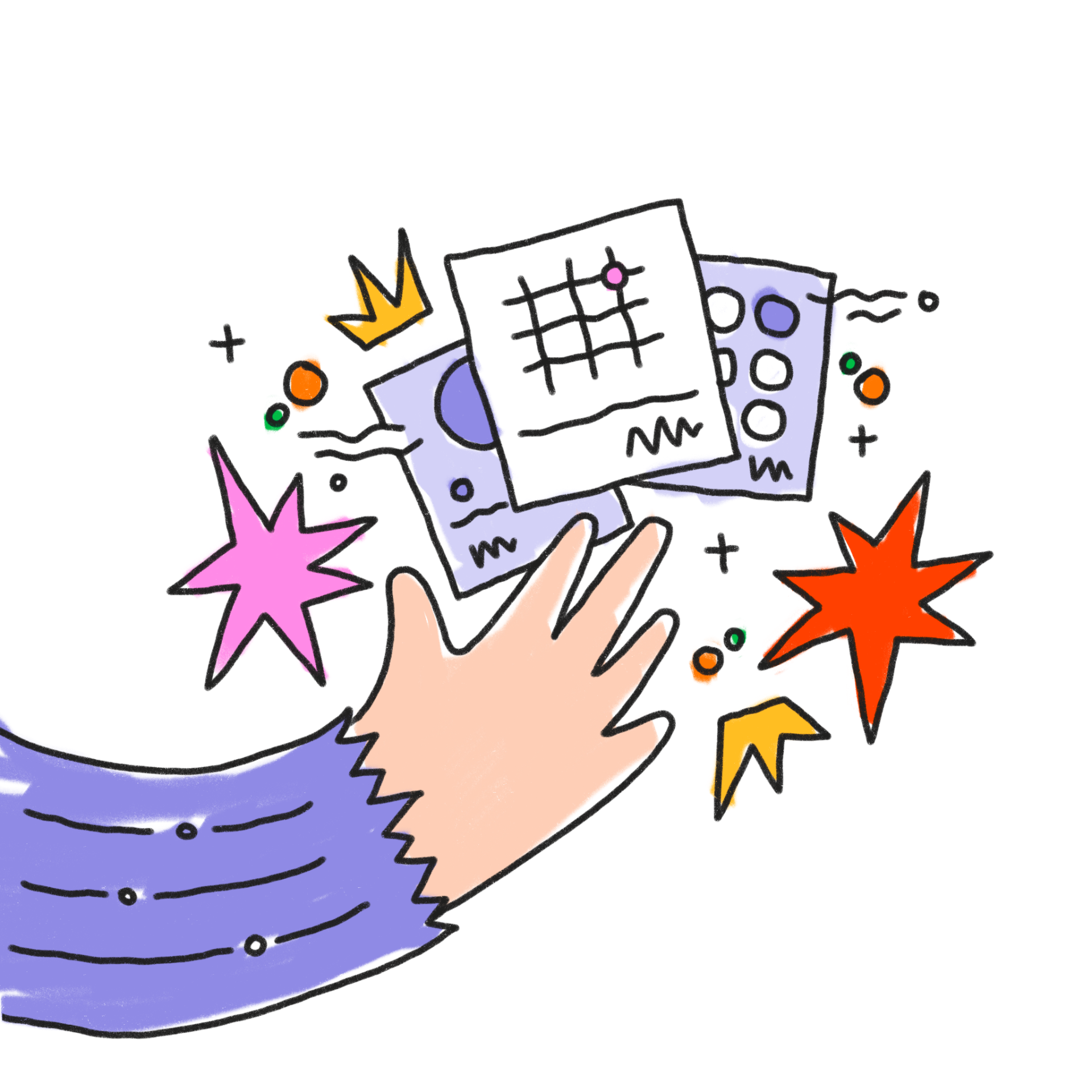 Hand reaching for a fan of sense-making cards